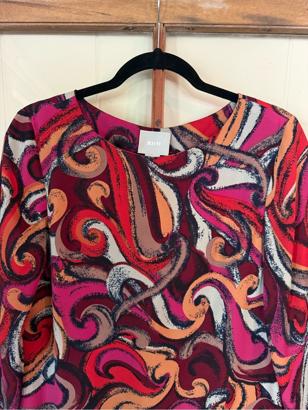 Anthropologie Maeve Bold 70s Flavia Swirl Print 3/4 SIeeve Mini Shift Dress - S - Picture 3 of 8